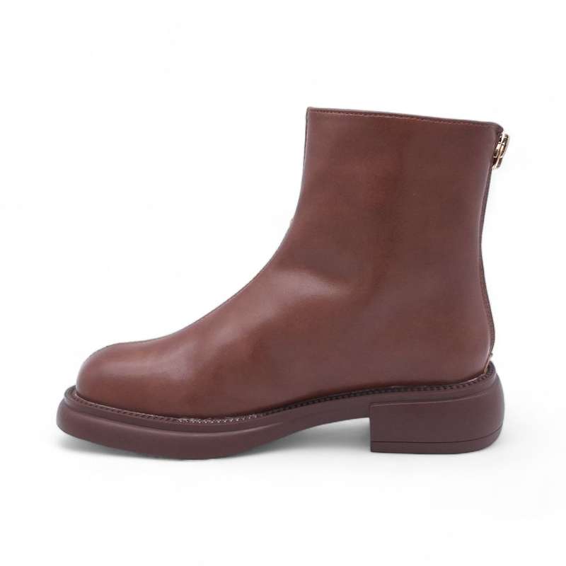 Women's Modern Simplistic Leather Ankle Boots with Back Zipper - HT2403011
