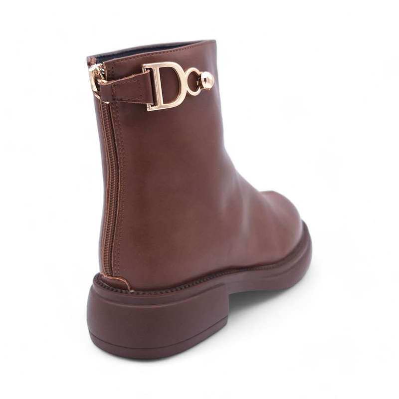 Women's Modern Simplistic Leather Ankle Boots with Back Zipper - HT2403011