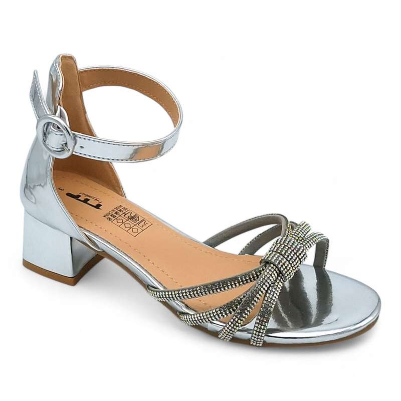 TTP Women Patent Block Heel Sandals with Embellished Bow - HT009