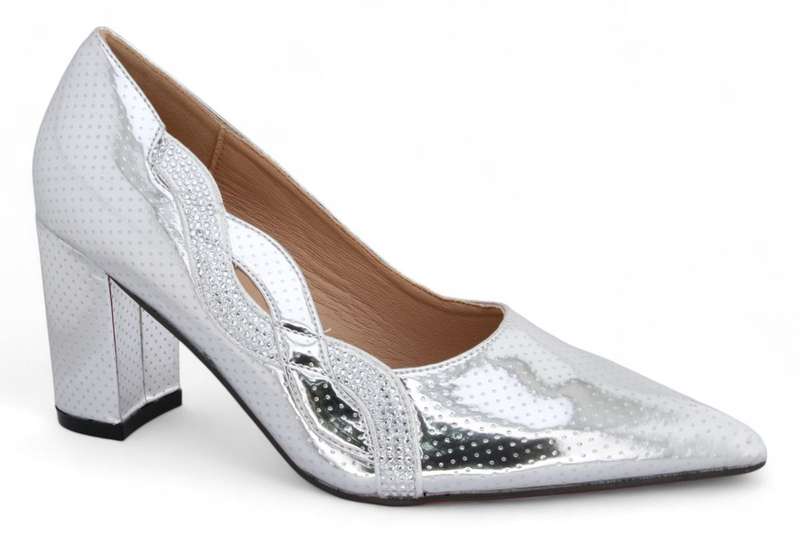 TTP Women Stunning Dotted Patent PU Block Heels JSF108
