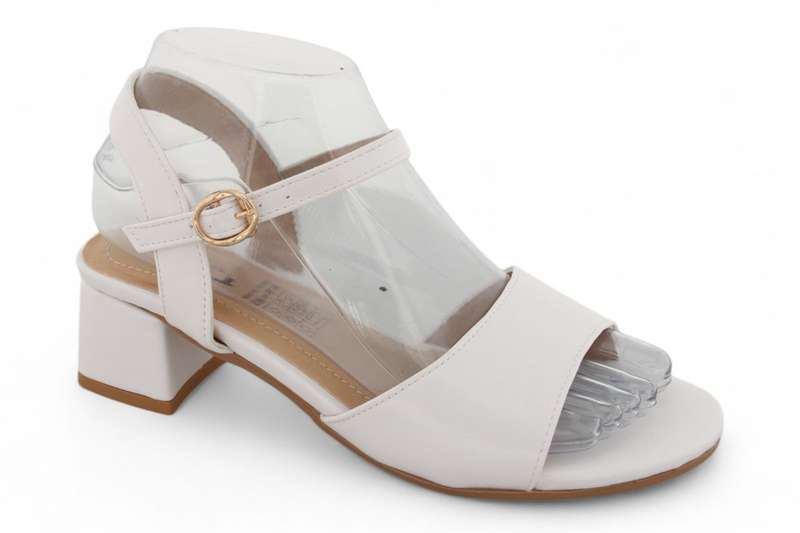 TTP Women White PU Block Heel Ankle Strap Sandals HT240625-3
