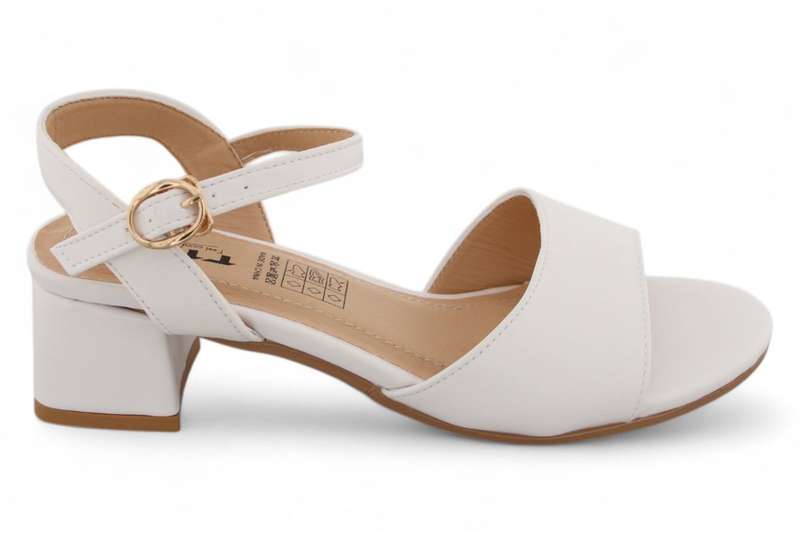TTP Women White PU Block Heel Ankle Strap Sandals HT240625-3