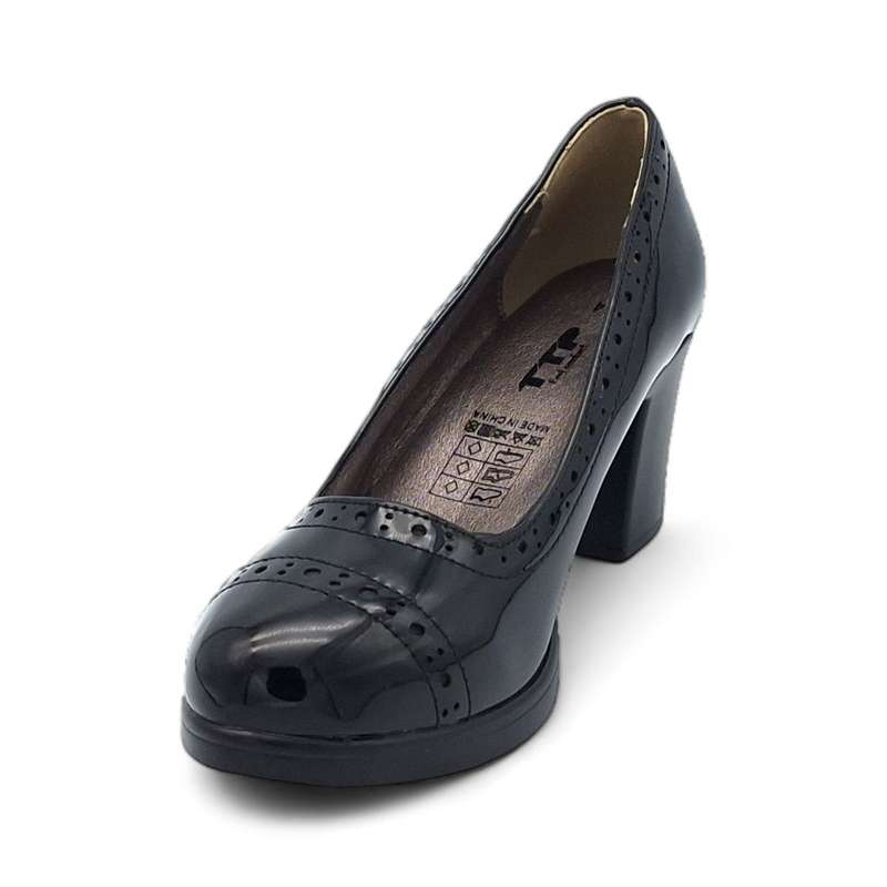TTP Women Black Patent PU Block Heels HT3901
