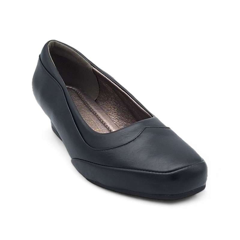 TTP Women Black PU Square Toe Slip On Block Heels HT727-6
