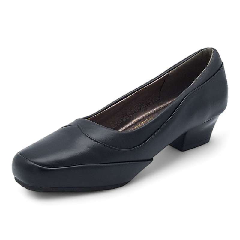 TTP Women Black PU Square Toe Slip On Block Heels HT727-6