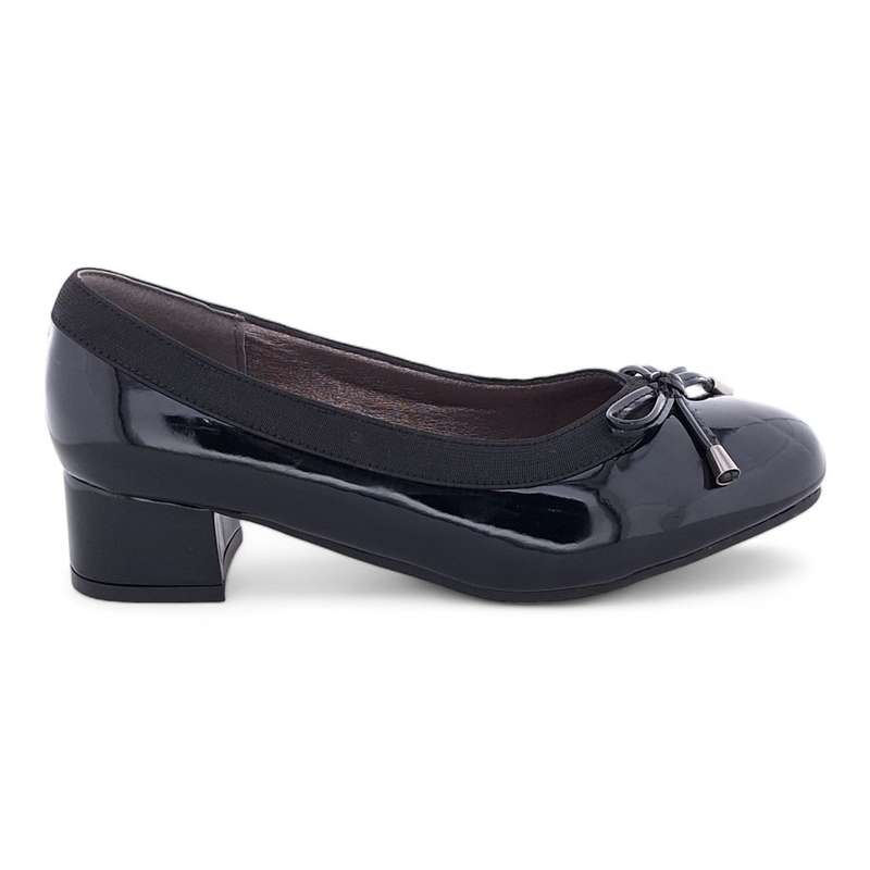 TTP Ladies Patent Court Heel Elasticated Top Line & Ribbon Decor HT7808-1