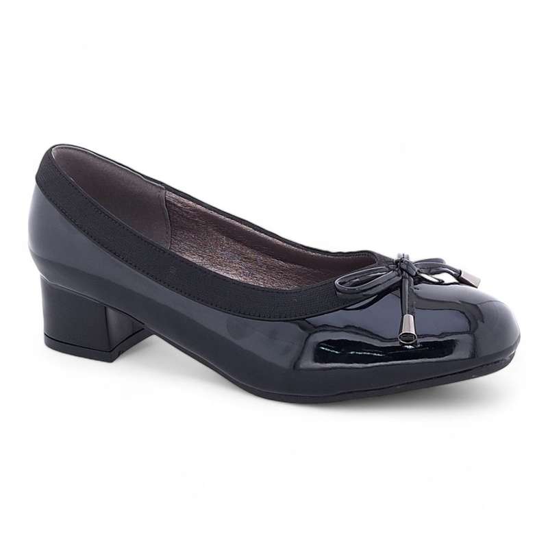 TTP Ladies Patent Court Heel Elasticated Top Line & Ribbon Decor HT7808-1