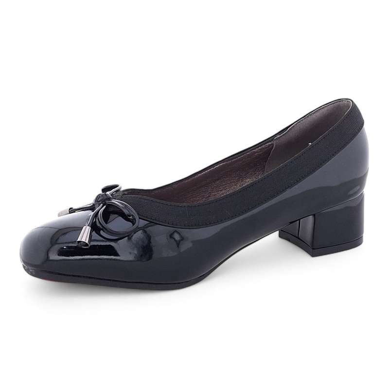 TTP Ladies Patent Court Heel Elasticated Top Line & Ribbon Decor HT7808-1