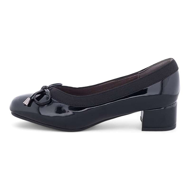 TTP Ladies Patent Court Heel Elasticated Top Line & Ribbon Decor HT7808-1