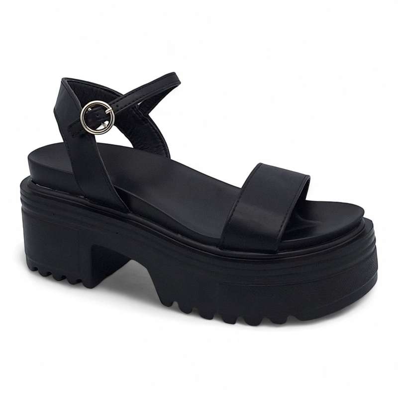 TTP Women Black Platform Sandal with Ankle Strap HT867-5
