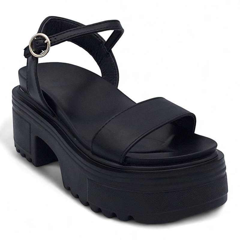 TTP Women Black Platform Sandal with Ankle Strap HT867-5