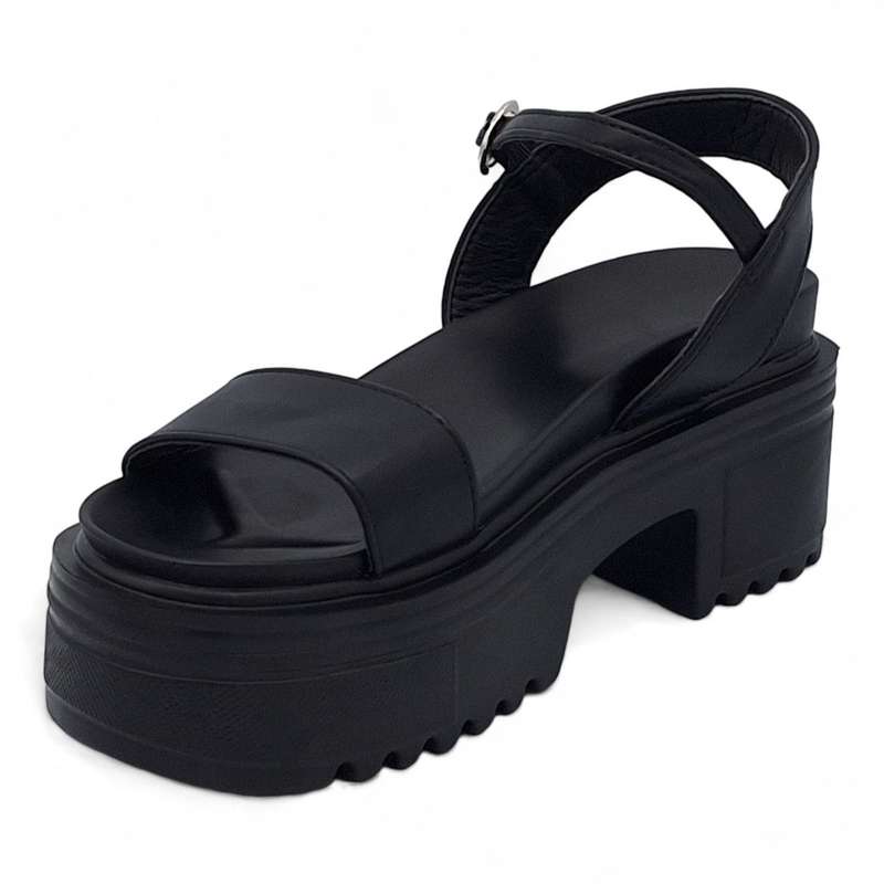 TTP Women Black Platform Sandal with Ankle Strap HT867-5