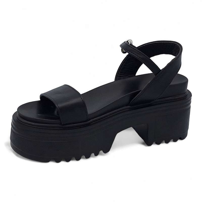 TTP Women Black Platform Sandal with Ankle Strap HT867-5