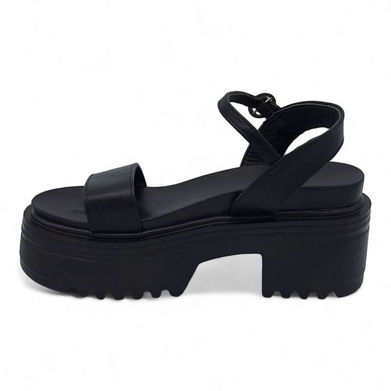 TTP Women Black Platform Sandal with Ankle Strap HT867-5