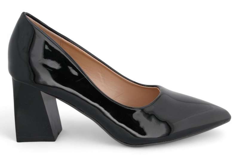 TTP Women Patent PU Flare Block Heel Slip On Courts JSF97