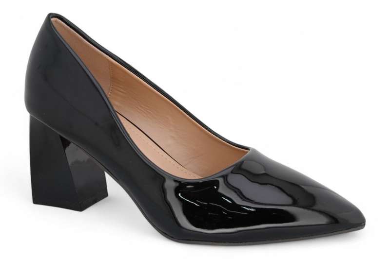 TTP Women Patent PU Flare Block Heel Slip On Courts JSF97