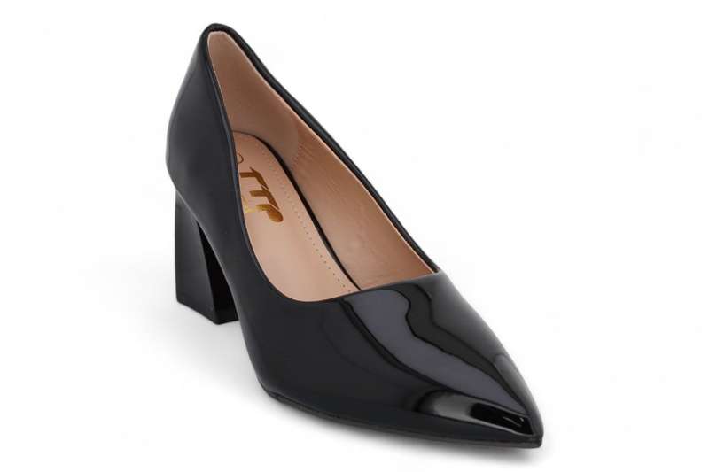 TTP Women Patent PU Flare Block Heel Slip On Courts JSF97