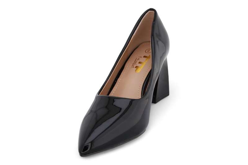 TTP Women Patent PU Flare Block Heel Slip On Courts JSF97