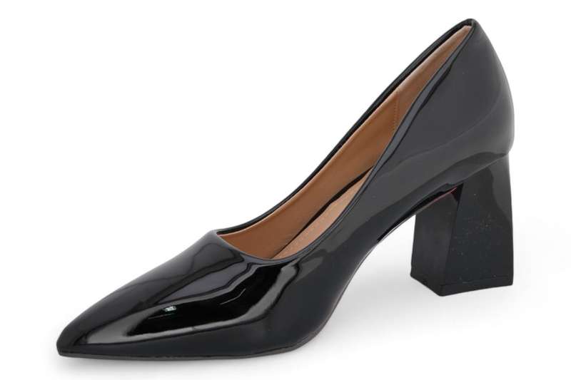 TTP Women Patent PU Flare Block Heel Slip On Courts JSF97