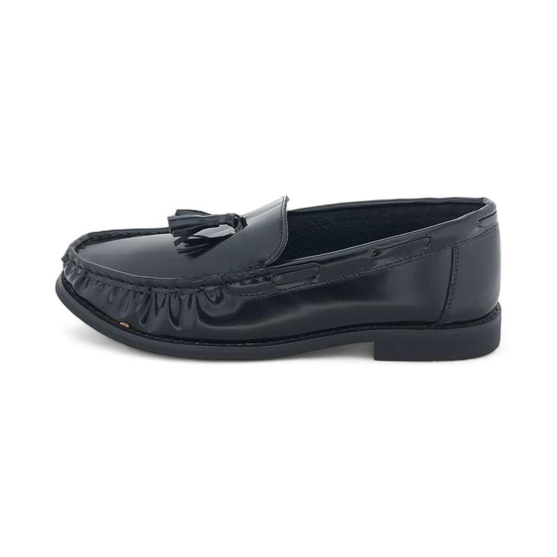 TTP - Men's Black Round Toe Patent Moccasin with Tassel- JXM7720-1
