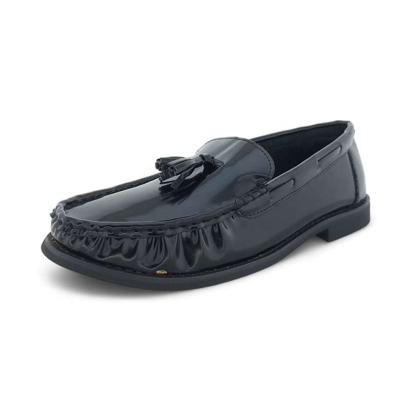 TTP - Men's Black Round Toe Patent Moccasin with Tassel- JXM7720-1