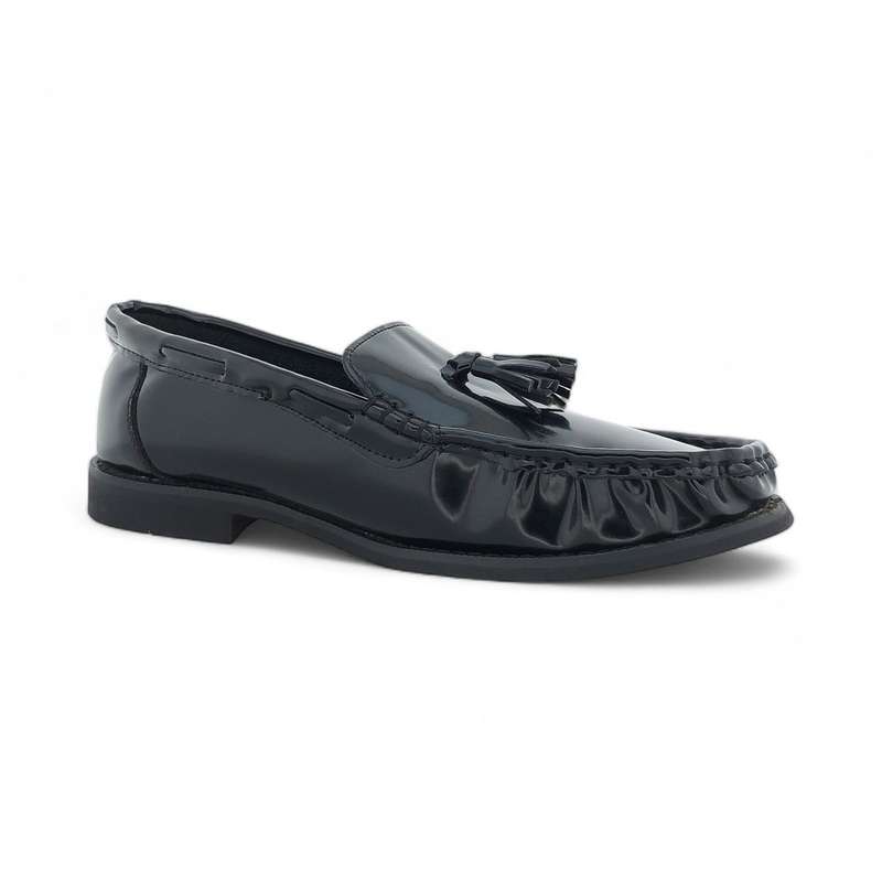 TTP - Men's Black Round Toe Patent Moccasin with Tassel- JXM7720-1