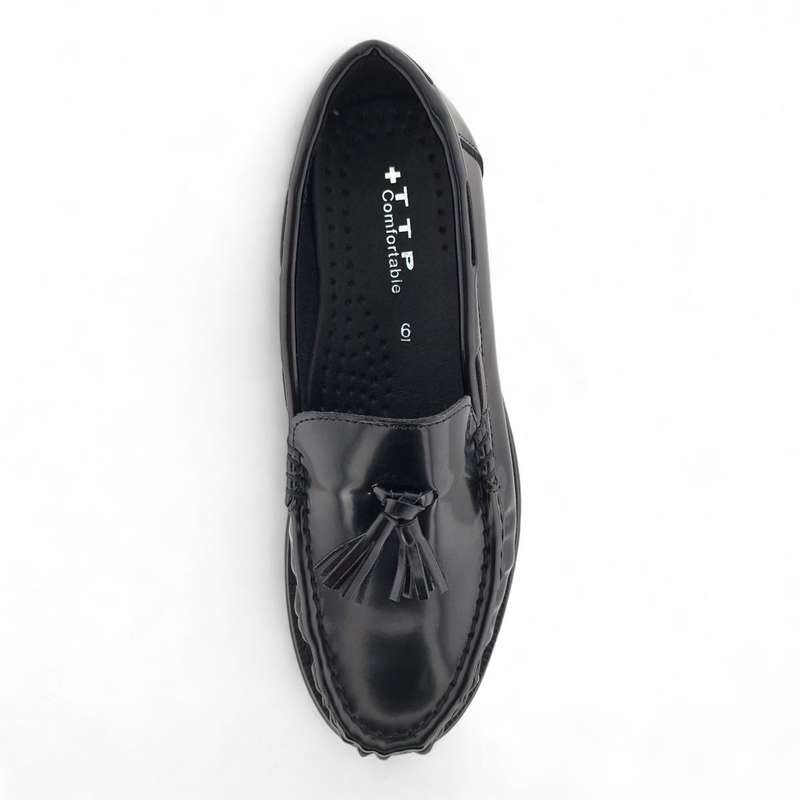 TTP - Men's Black Round Toe Patent Moccasin with Tassel- JXM7720-1