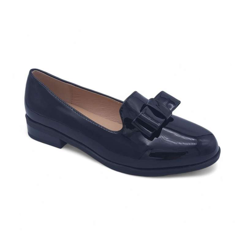 TTP Women's Patent Slip On Loafer with Bow Vamp Decor JSF71