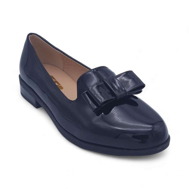 TTP Women's Patent Slip On Loafer with Bow Vamp Decor JSF71