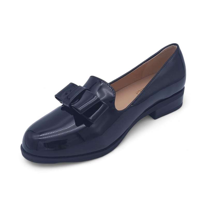 TTP Women's Patent Slip On Loafer with Bow Vamp Decor JSF71