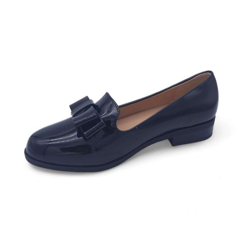 TTP Women's Patent Slip On Loafer with Bow Vamp Decor JSF71