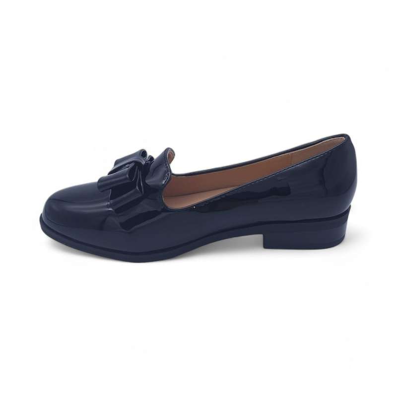 TTP Women's Patent Slip On Loafer with Bow Vamp Decor JSF71