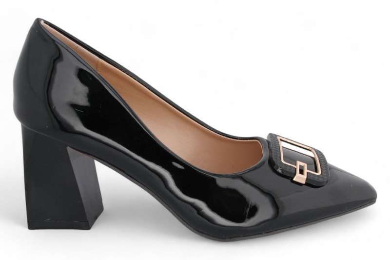 TTP Women Patent Flare Block Heel Slip On Courts with Square Decor JSF97-1
