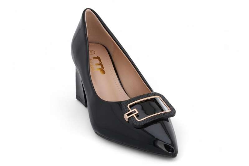 TTP Women Patent Flare Block Heel Slip On Courts with Square Decor JSF97-1