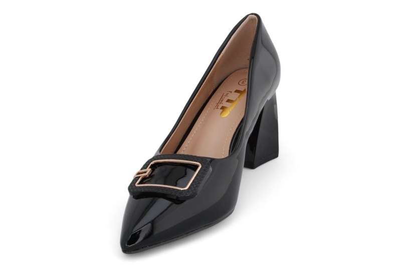 TTP Women Patent Flare Block Heel Slip On Courts with Square Decor JSF97-1