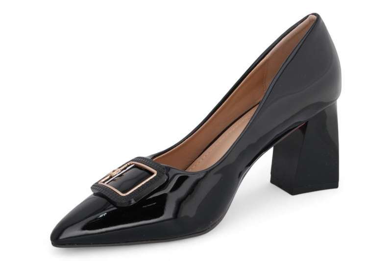 TTP Women Patent Flare Block Heel Slip On Courts with Square Decor JSF97-1