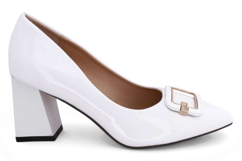 TTP Women Patent Flare Block Heel Slip On Courts with Square Decor JSF97-1