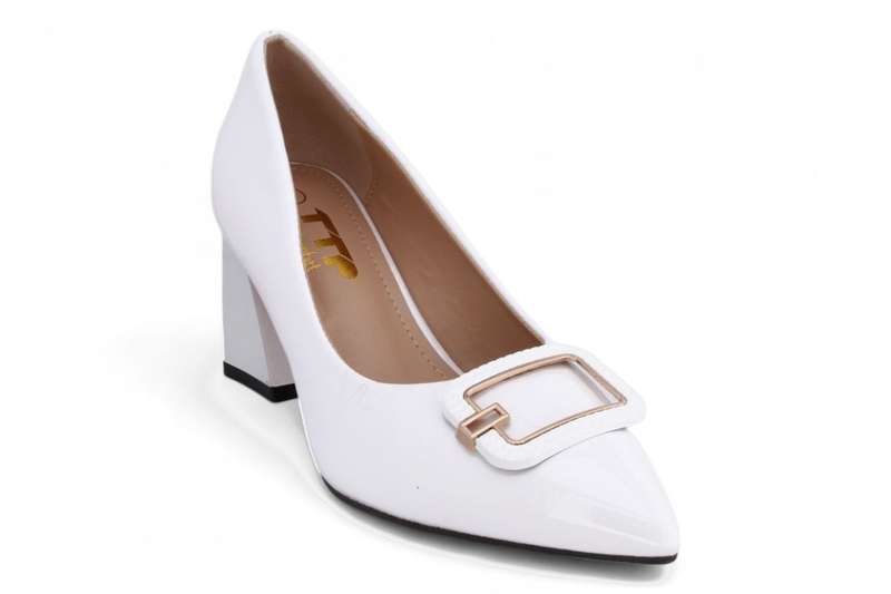 TTP Women Patent Flare Block Heel Slip On Courts with Square Decor JSF97-1