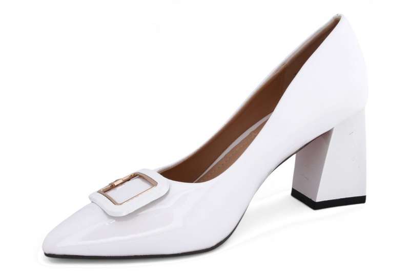 TTP Women Patent Flare Block Heel Slip On Courts with Square Decor JSF97-1