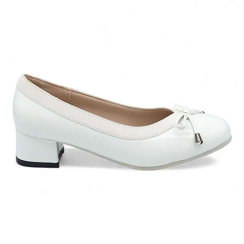 TTP Ladies Patent Court Heel Elasticated Top Line & Ribbon Decor HT7808-1