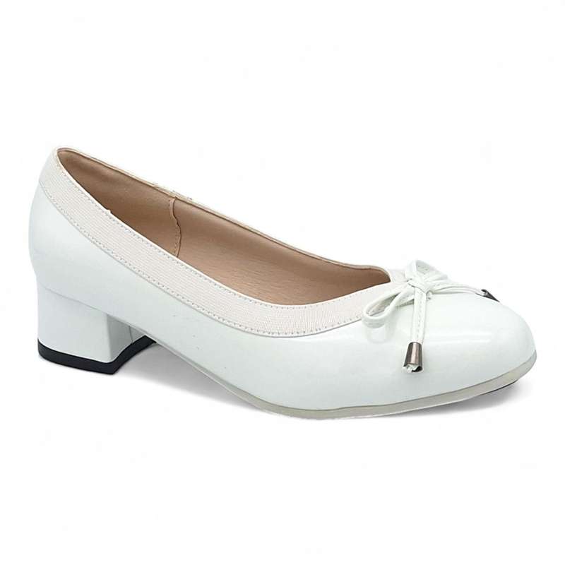 TTP Ladies Patent Court Heel Elasticated Top Line & Ribbon Decor HT7808-1