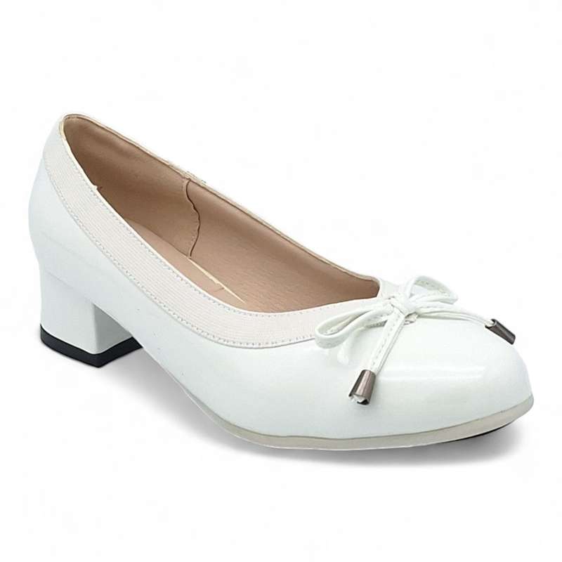 TTP Ladies Patent Court Heel Elasticated Top Line & Ribbon Decor HT7808-1