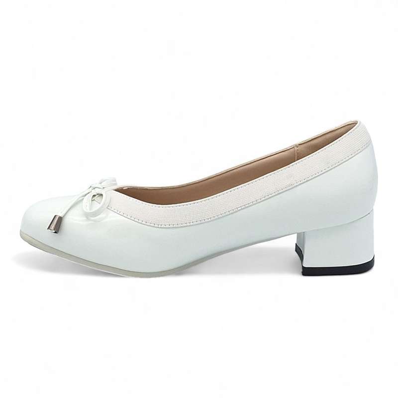 TTP Ladies Patent Court Heel Elasticated Top Line & Ribbon Decor HT7808-1