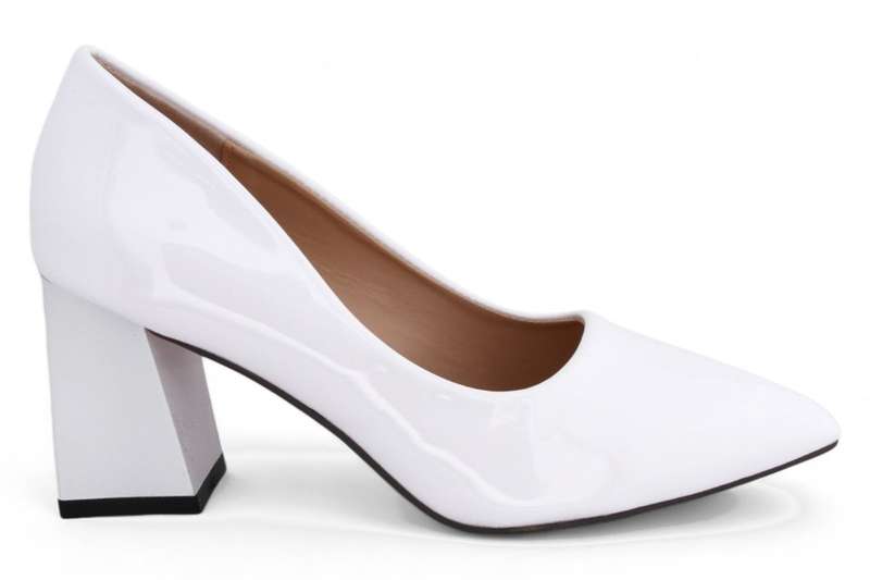 TTP Women Patent PU Flare Block Heel Slip On Courts JSF97