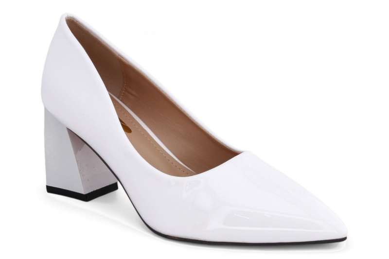 TTP Women Patent PU Flare Block Heel Slip On Courts JSF97