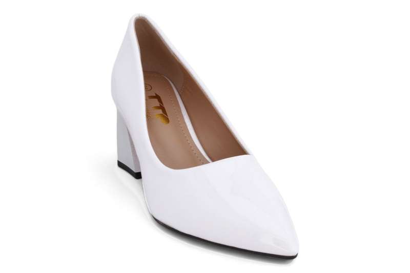 TTP Women Patent PU Flare Block Heel Slip On Courts JSF97
