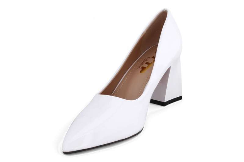 TTP Women Patent PU Flare Block Heel Slip On Courts JSF97