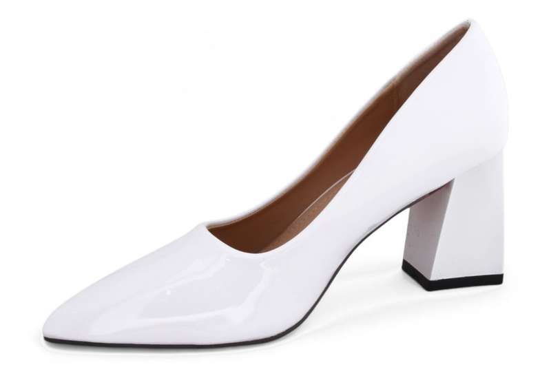 TTP Women Patent PU Flare Block Heel Slip On Courts JSF97