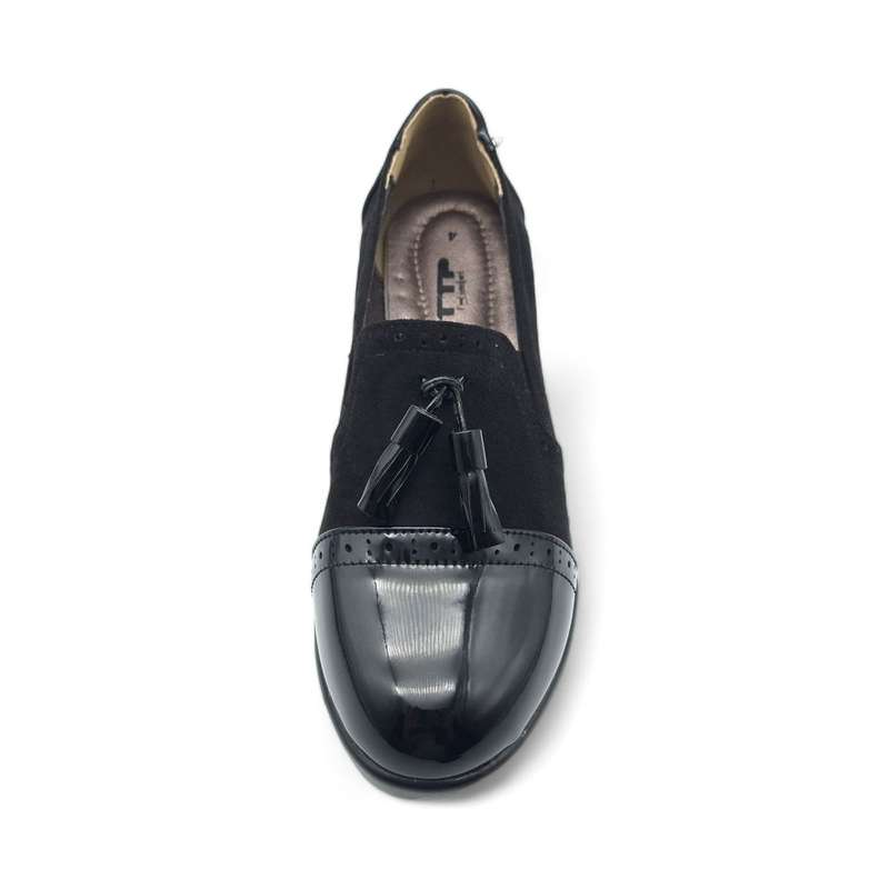 TTP Women Black Wedge Round Toe Slip On Loafers with Tassel XB3706