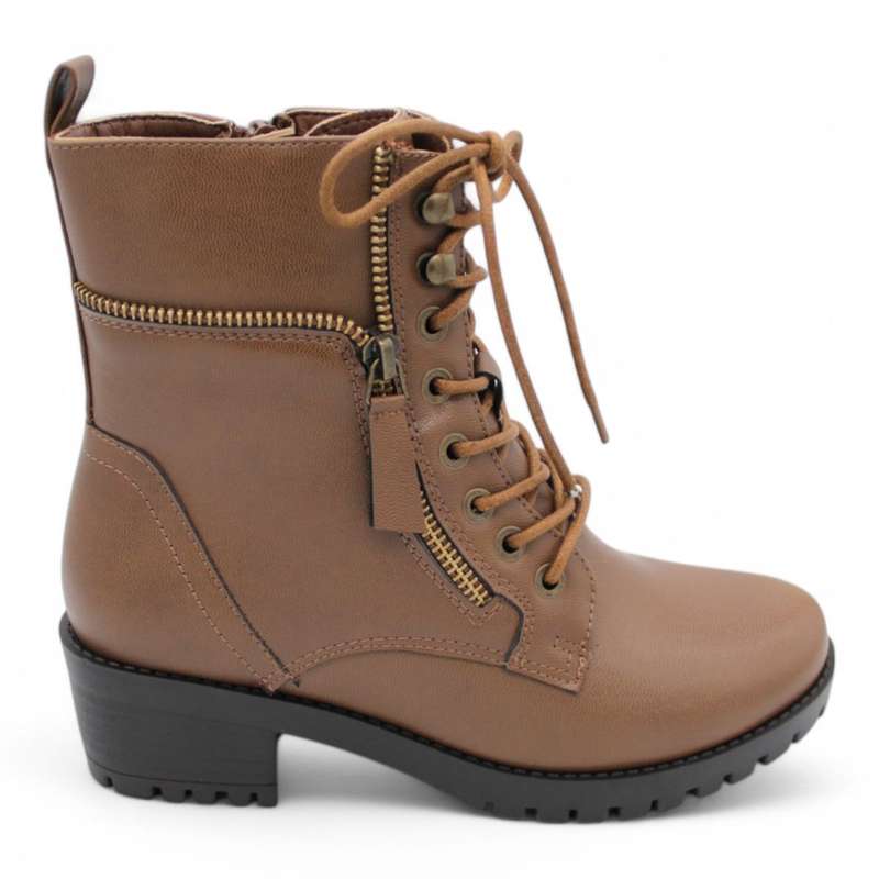 ALXIR Women Block Heel Ankle Boots with Lace and Side Zipper PSL4188